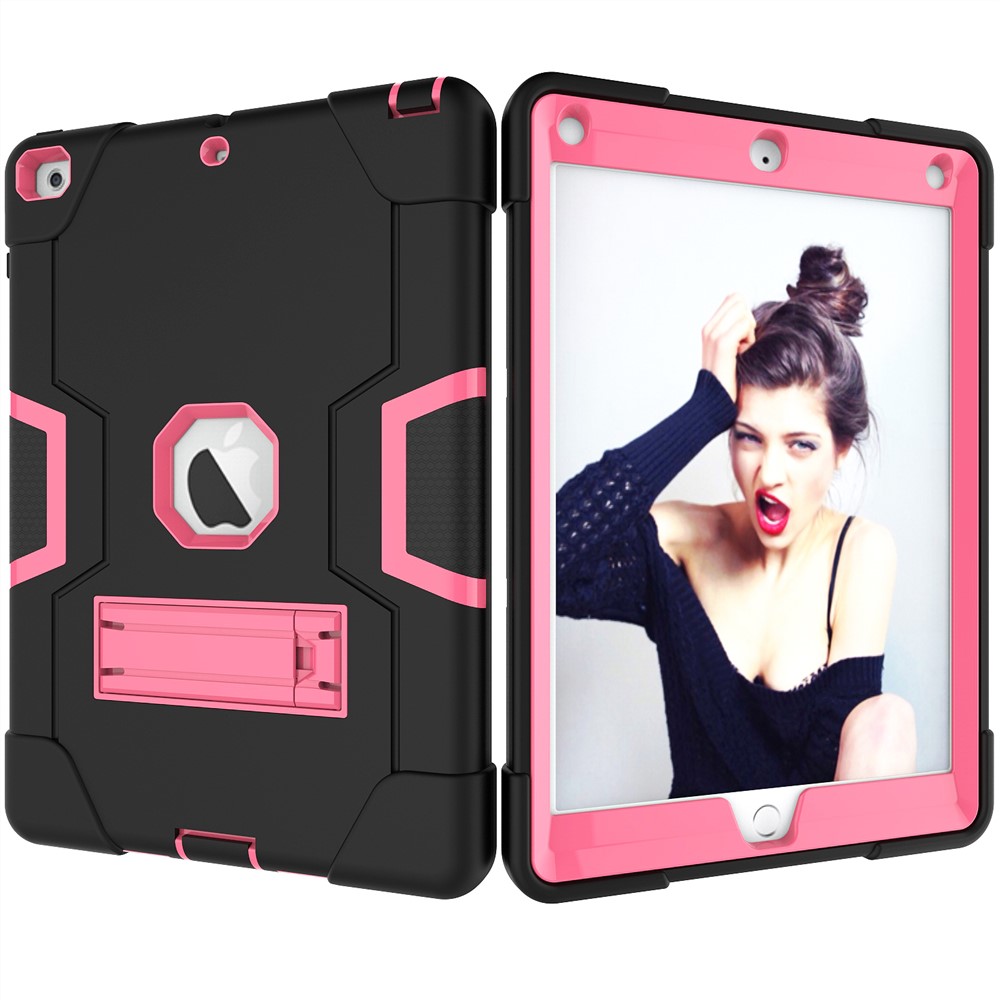 Boîtier Bicolore En Silicone Pour PC À Tablette Avec Support Anti-poussière Pour Ipad 9.7 (2018) /9.7 (2017) - Noir / Rose-3