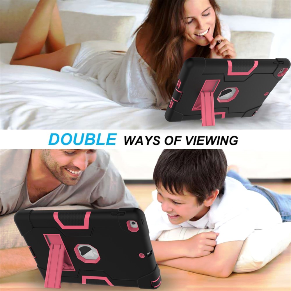 Boîtier Bicolore En Silicone Pour PC À Tablette Avec Support Anti-poussière Pour Ipad 9.7 (2018) /9.7 (2017) - Noir / Rose-5