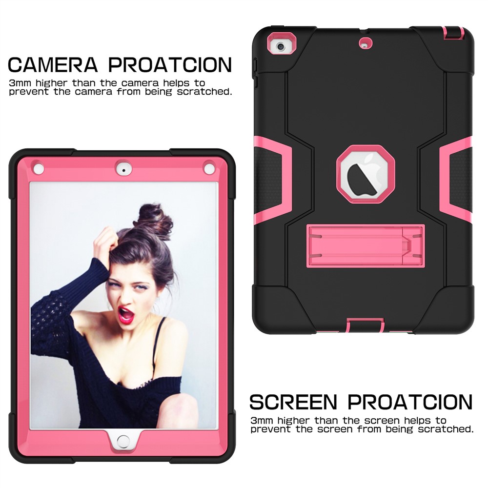Boîtier Bicolore En Silicone Pour PC À Tablette Avec Support Anti-poussière Pour Ipad 9.7 (2018) /9.7 (2017) - Noir / Rose-6