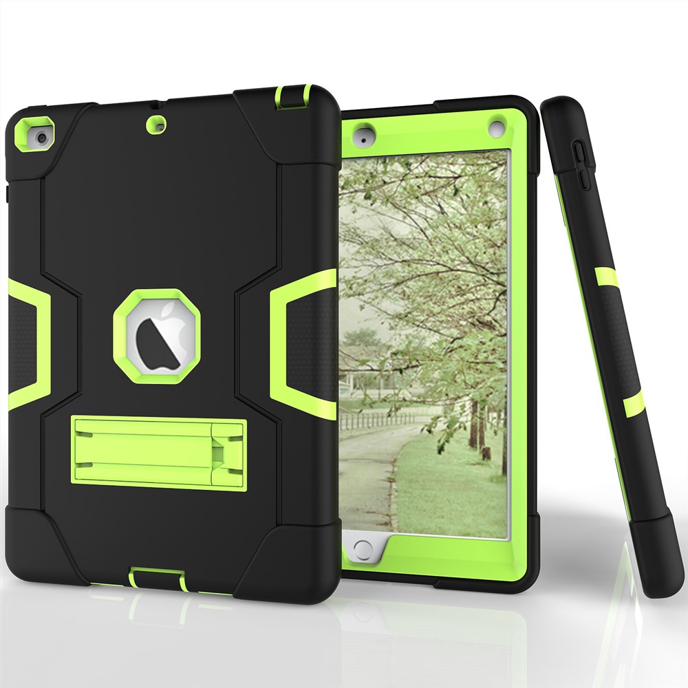 Étui Anti-goutte Bi-couleur Anti-poussière Pour Tablette En Silicone PC Avec Béquille Pour Ipad 9.7 (2018) /9.7 (2017) - Noir / Vert-2