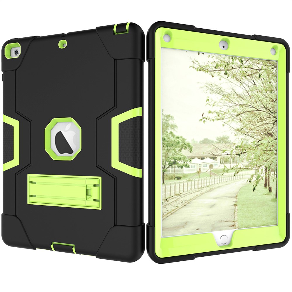 Étui Anti-goutte Bi-couleur Anti-poussière Pour Tablette En Silicone PC Avec Béquille Pour Ipad 9.7 (2018) /9.7 (2017) - Noir / Vert-3