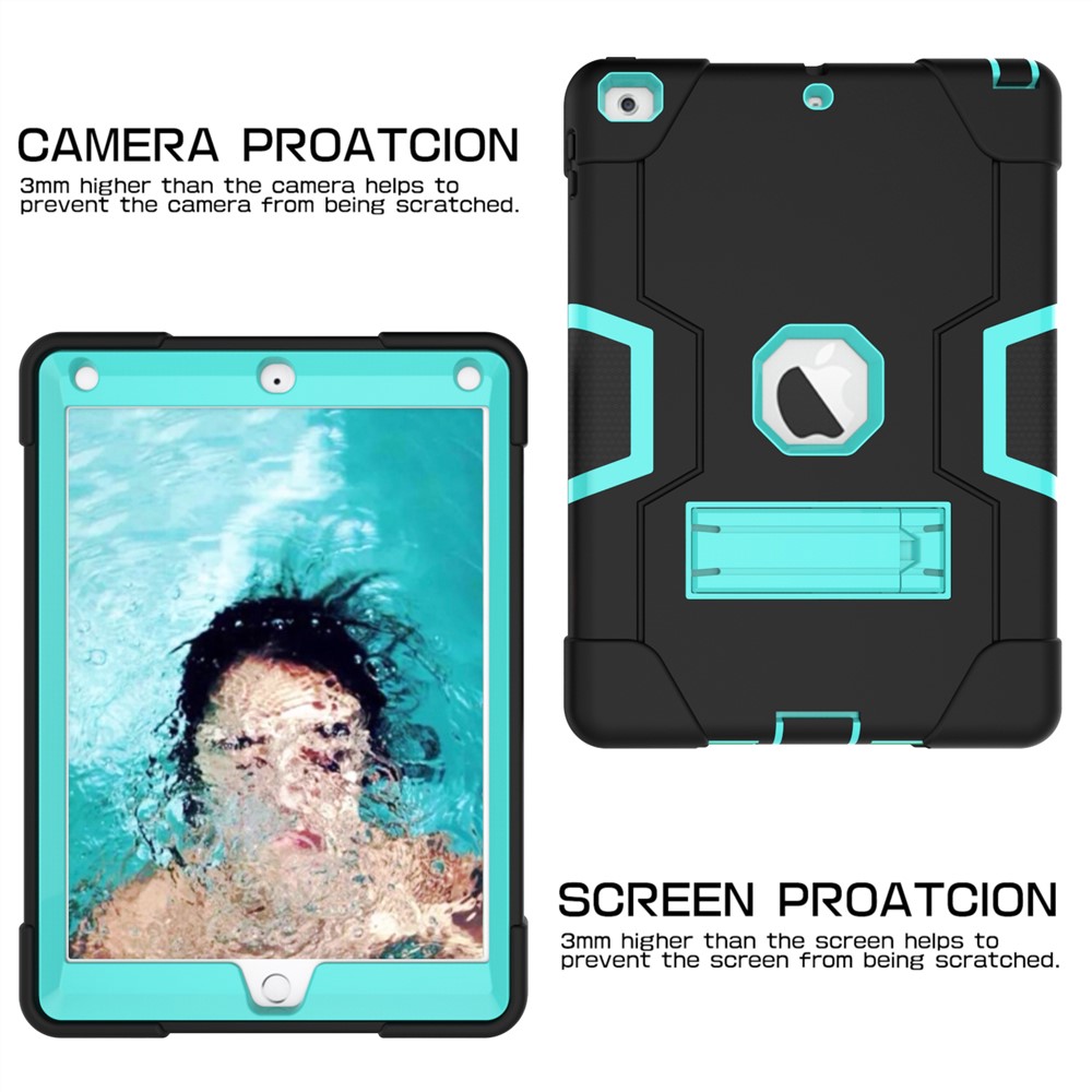 Boîtier De Protection Bicolore En Silicone Pour Béquille En Silicone Pour IPad 9.7 (2018) /9.7 (2017) - Noir / Cyan-6