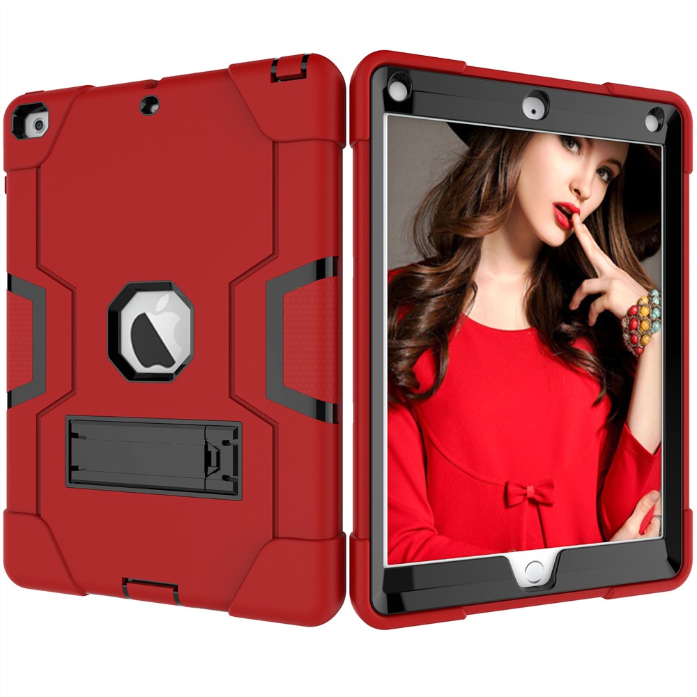 Boitier Bicolore Pour Tablette En Silicone PC Pour IPad 9.7 (2018) /9.7 (2017) - Rouge / Gris Foncé-3