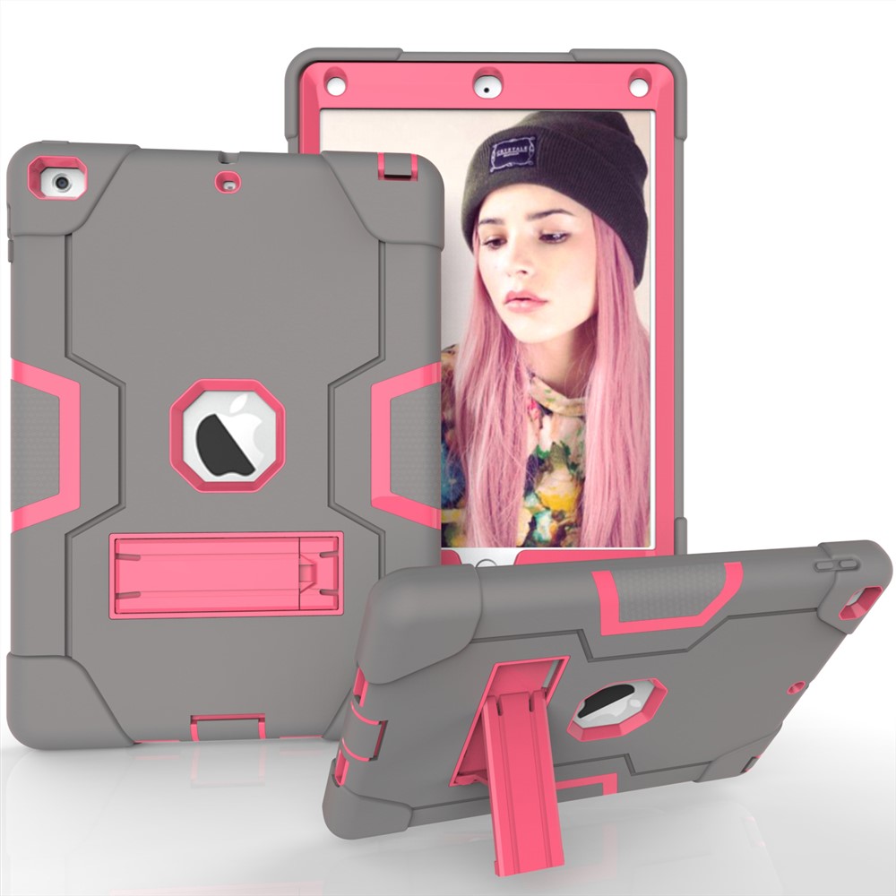 Étui Pour Tablette PC Hybride En Silicone Avec Béquille Pour IPad 9.7 (2018) /9.7 (2017) - Gris / Rose-1
