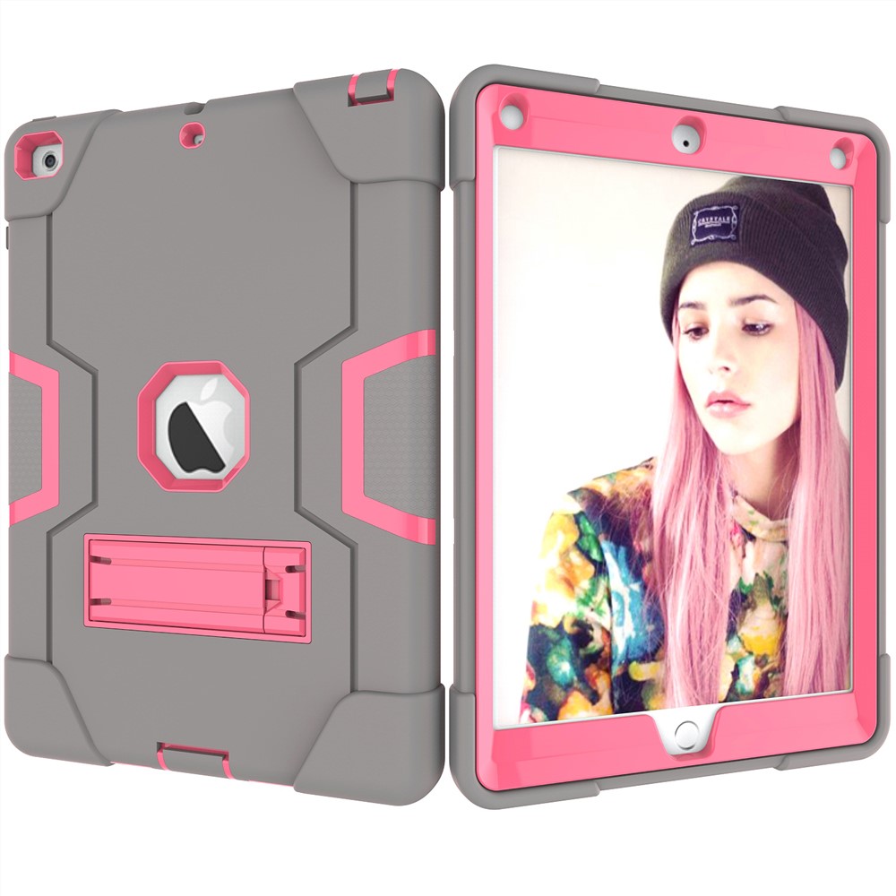 Étui Pour Tablette PC Hybride En Silicone Avec Béquille Pour IPad 9.7 (2018) /9.7 (2017) - Gris / Rose-3