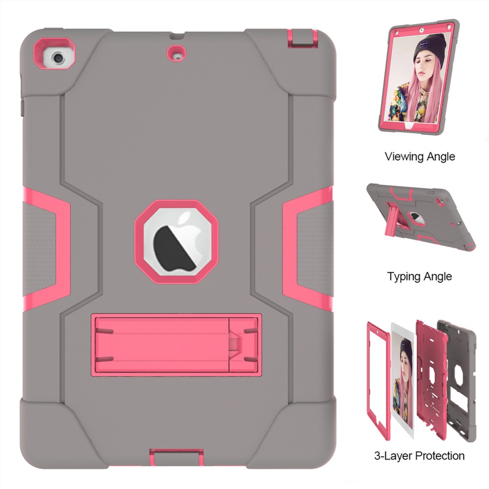Étui Pour Tablette PC Hybride En Silicone Avec Béquille Pour IPad 9.7 (2018) /9.7 (2017) - Gris / Rose-7