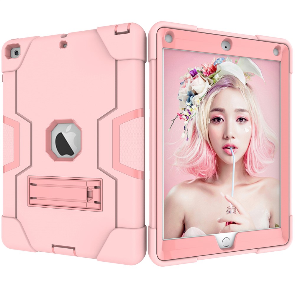 Coque PC En Silicone Pour Tablette Avec Support Pour IPad 9.7 (2018) /9.7 (2017) - Or Rose-3