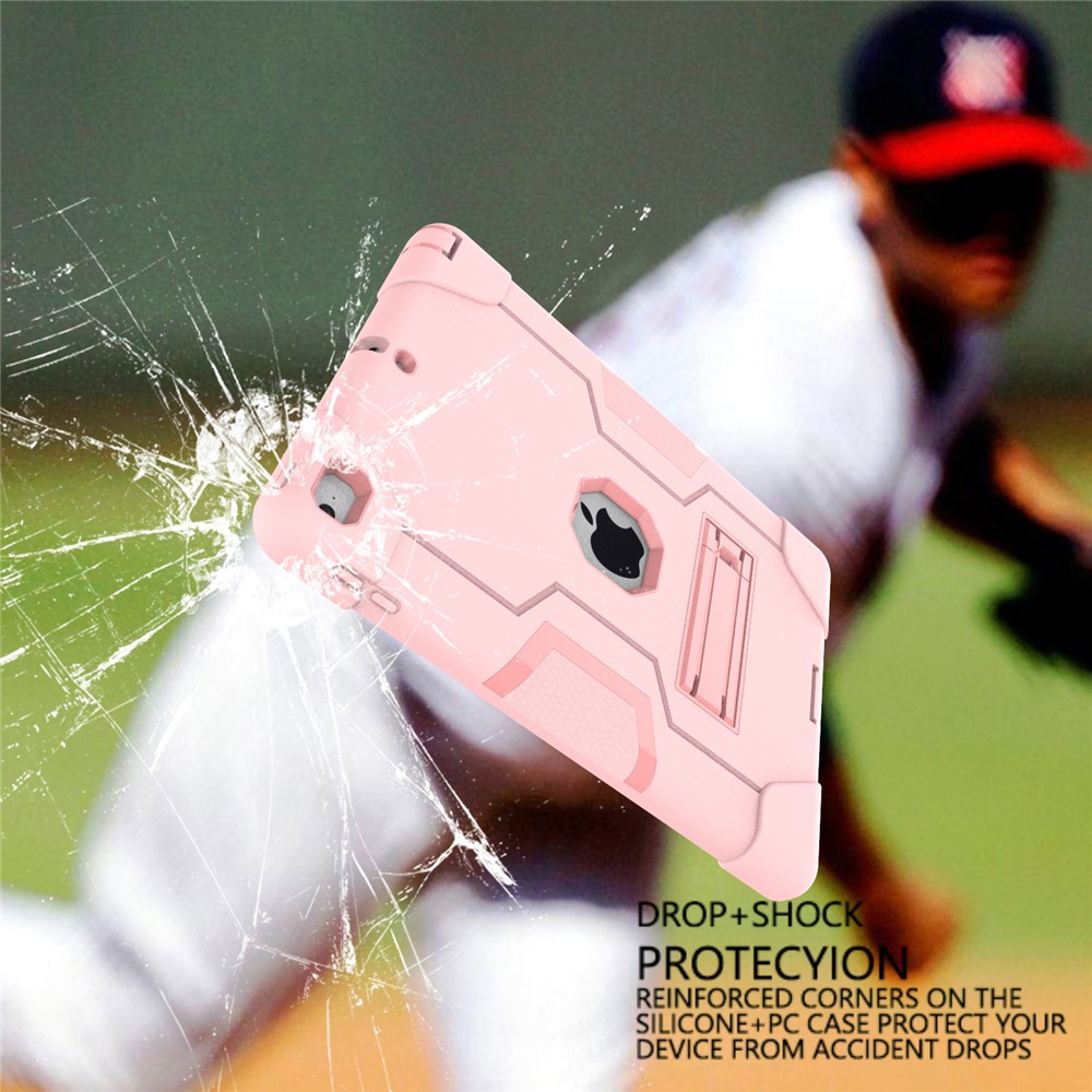 Coque PC En Silicone Pour Tablette Avec Support Pour IPad 9.7 (2018) /9.7 (2017) - Or Rose-4