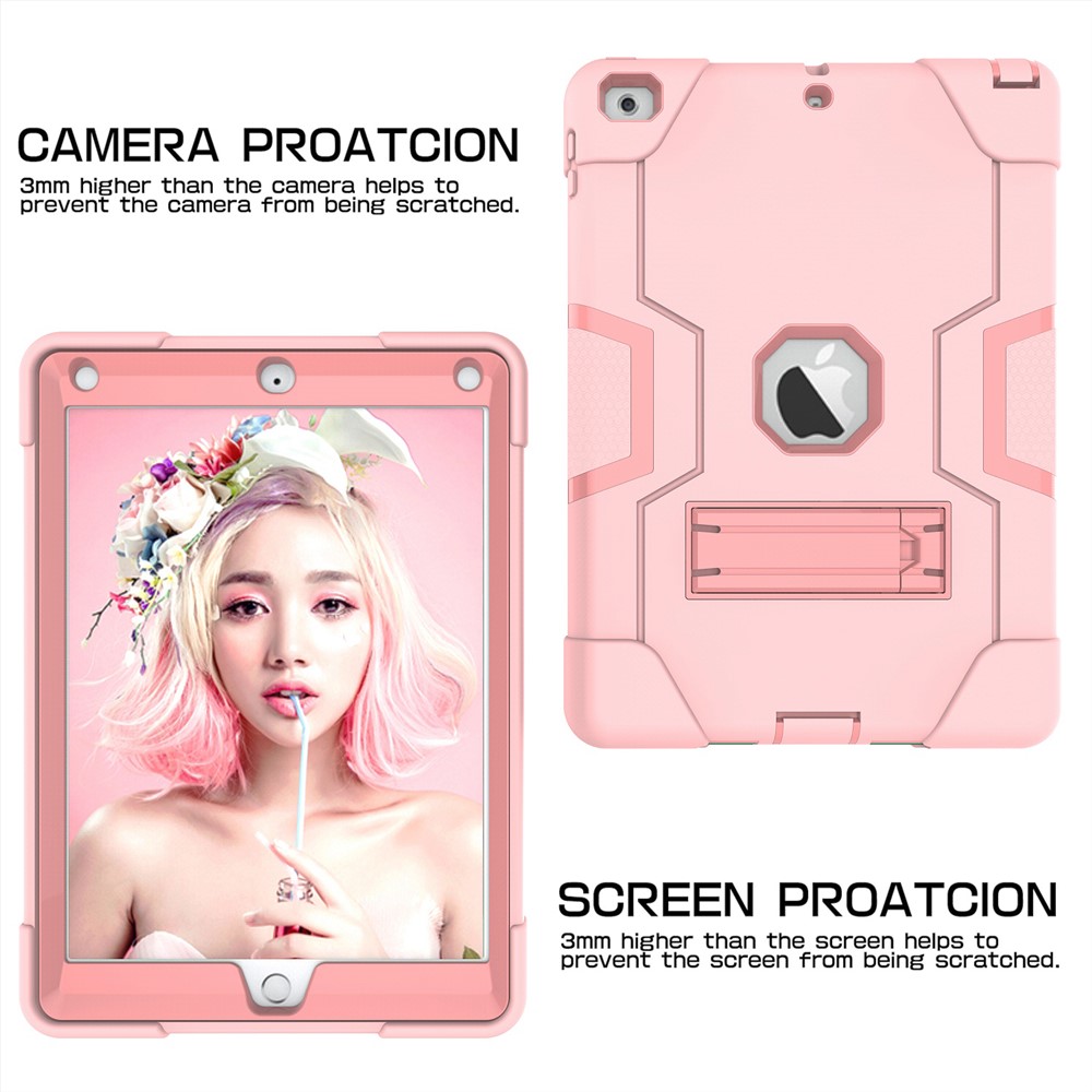 Coque PC En Silicone Pour Tablette Avec Support Pour IPad 9.7 (2018) /9.7 (2017) - Or Rose-6