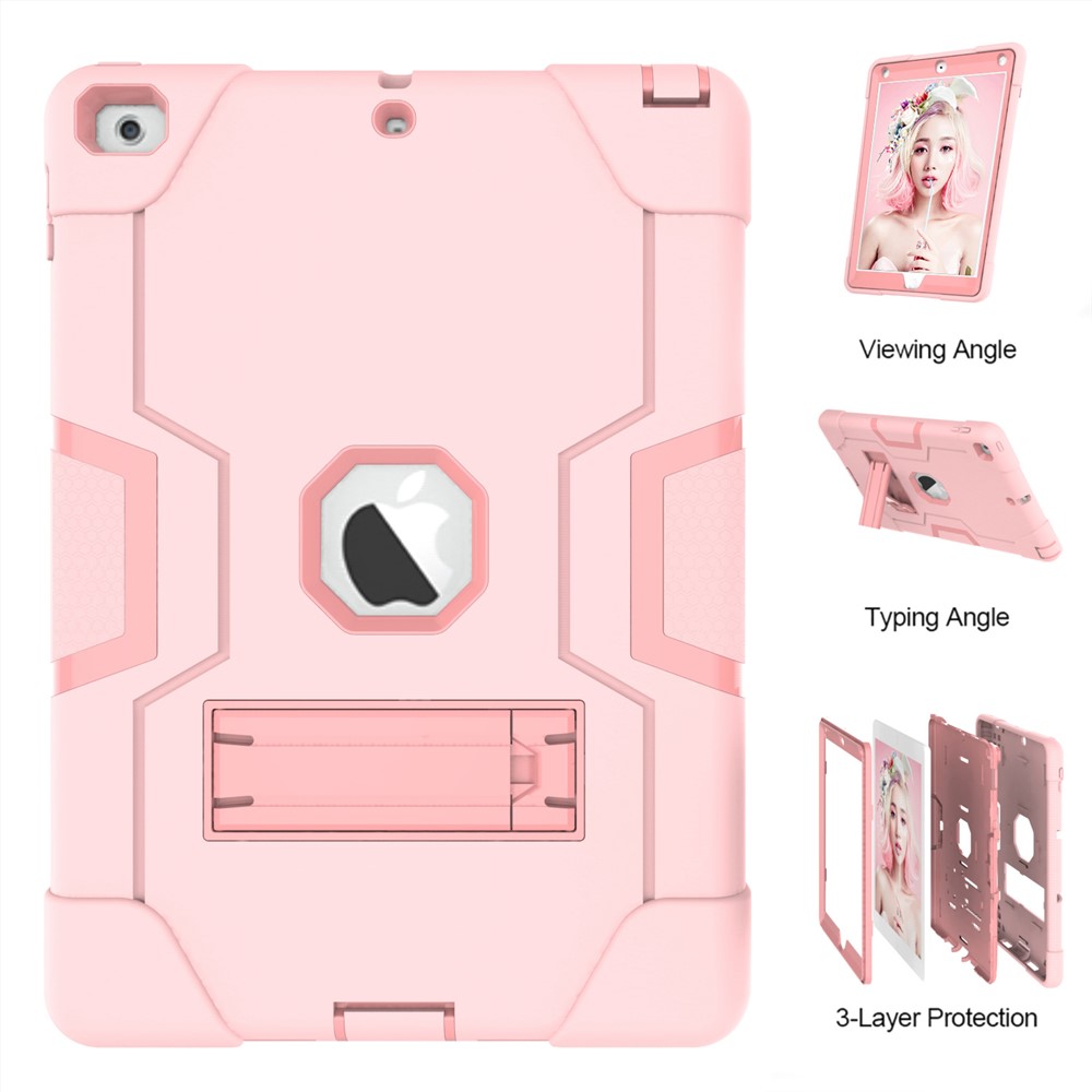 Coque PC En Silicone Pour Tablette Avec Support Pour IPad 9.7 (2018) /9.7 (2017) - Or Rose-7