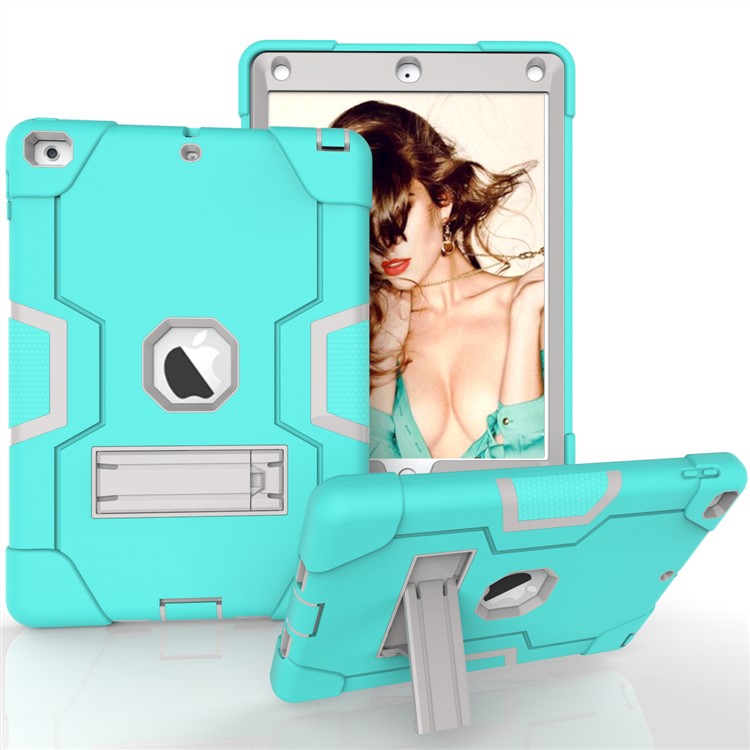 Coque Bicolore En Silicone Pour PC Avec Tablette Pour IPhone 9.7 (2018) /9.7 (2017) - Cyan / Gris Clair-1