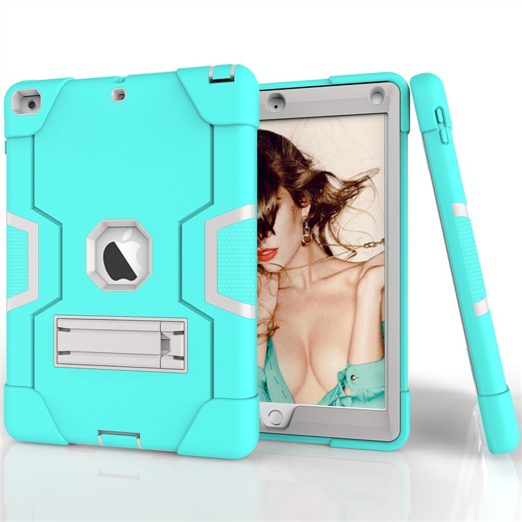 Coque Bicolore En Silicone Pour PC Avec Tablette Pour IPhone 9.7 (2018) /9.7 (2017) - Cyan / Gris Clair-2