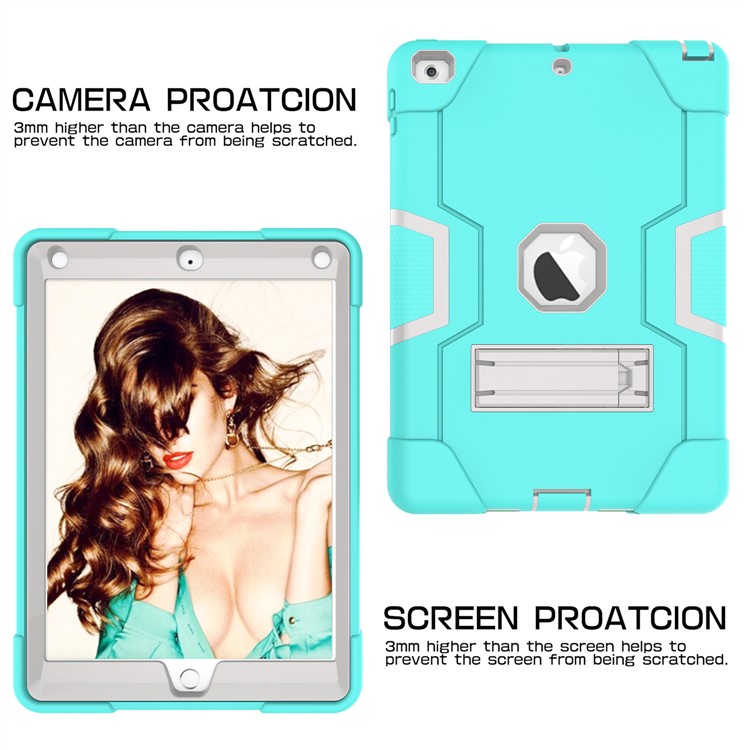 Coque Bicolore En Silicone Pour PC Avec Tablette Pour IPhone 9.7 (2018) /9.7 (2017) - Cyan / Gris Clair-7