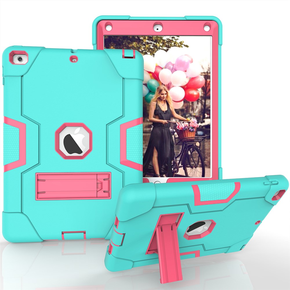 Boîtier De Protection Bi-couleur PC Pour Tablette En Silicone Avec Support Pour IPad 9.7 (2018) /9.7 (2017) - Cyan / Rose-1