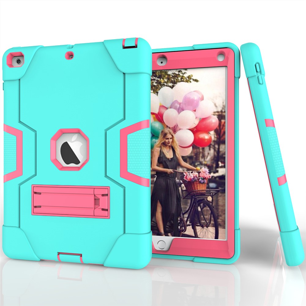 Boîtier De Protection Bi-couleur PC Pour Tablette En Silicone Avec Support Pour IPad 9.7 (2018) /9.7 (2017) - Cyan / Rose-2
