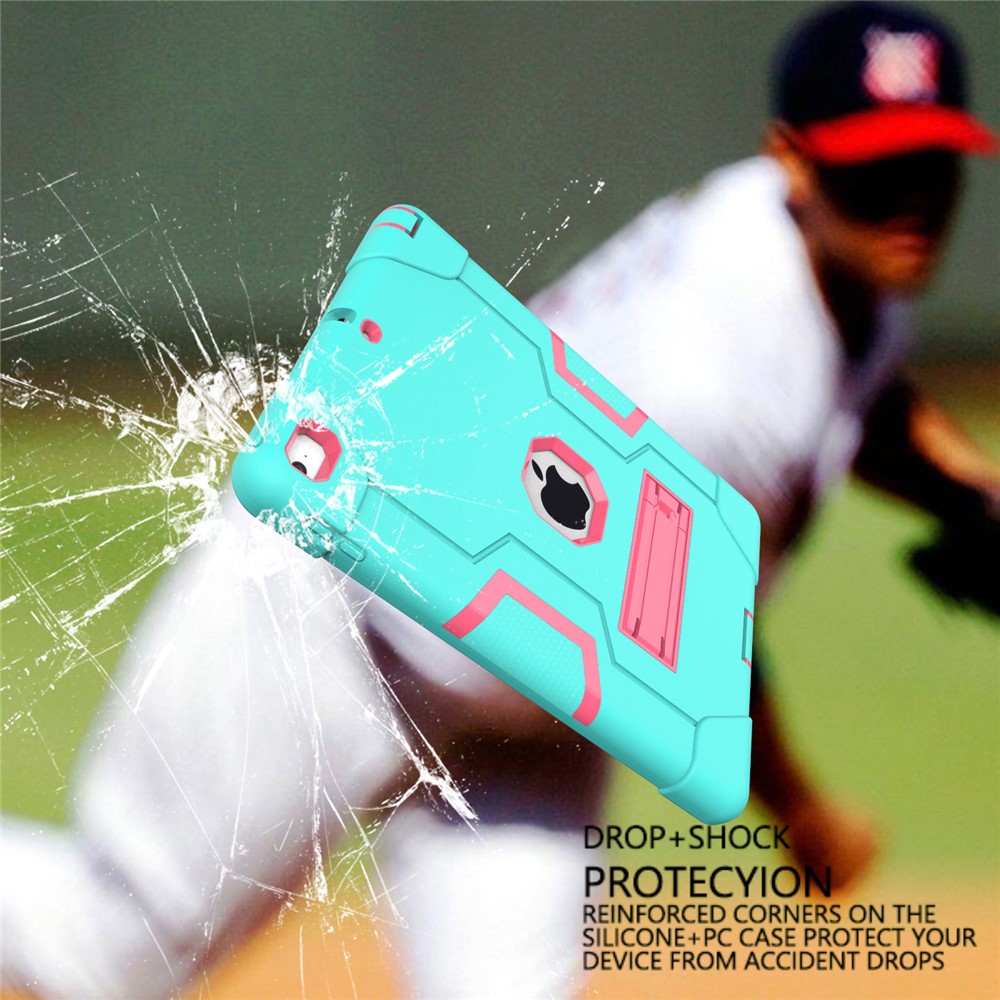 Boîtier De Protection Bi-couleur PC Pour Tablette En Silicone Avec Support Pour IPad 9.7 (2018) /9.7 (2017) - Cyan / Rose-4