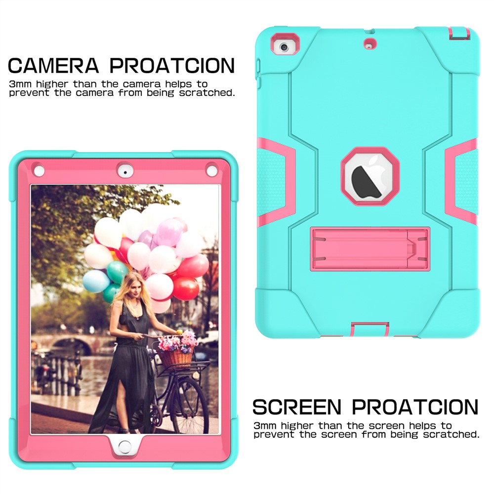 Boîtier De Protection Bi-couleur PC Pour Tablette En Silicone Avec Support Pour IPad 9.7 (2018) /9.7 (2017) - Cyan / Rose-5