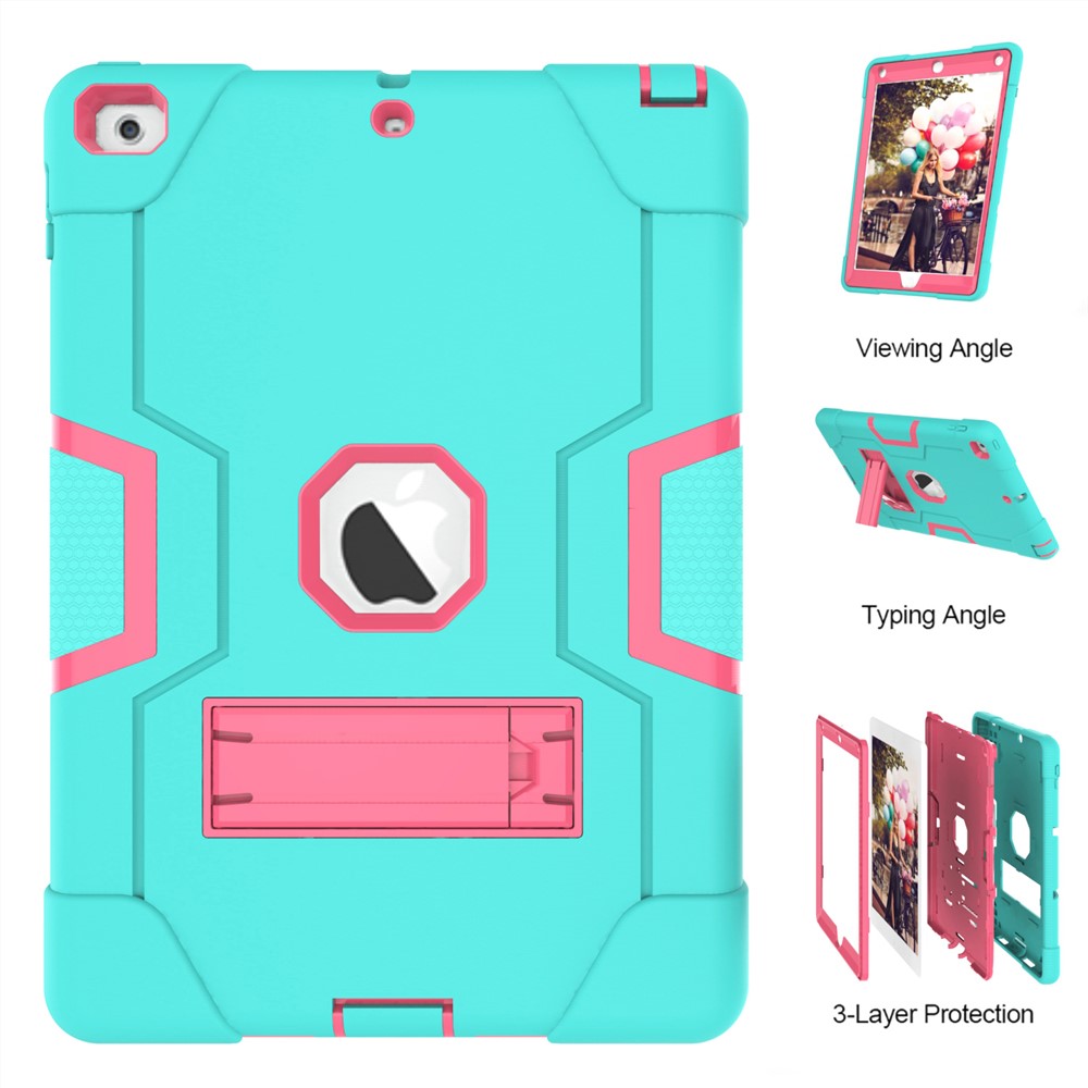 Boîtier De Protection Bi-couleur PC Pour Tablette En Silicone Avec Support Pour IPad 9.7 (2018) /9.7 (2017) - Cyan / Rose-6