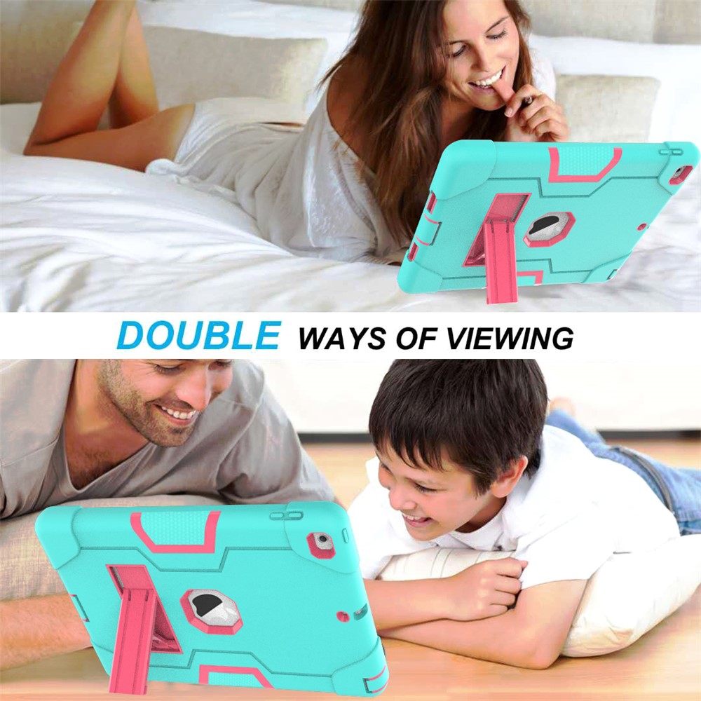 Boîtier De Protection Bi-couleur PC Pour Tablette En Silicone Avec Support Pour IPad 9.7 (2018) /9.7 (2017) - Cyan / Rose-7