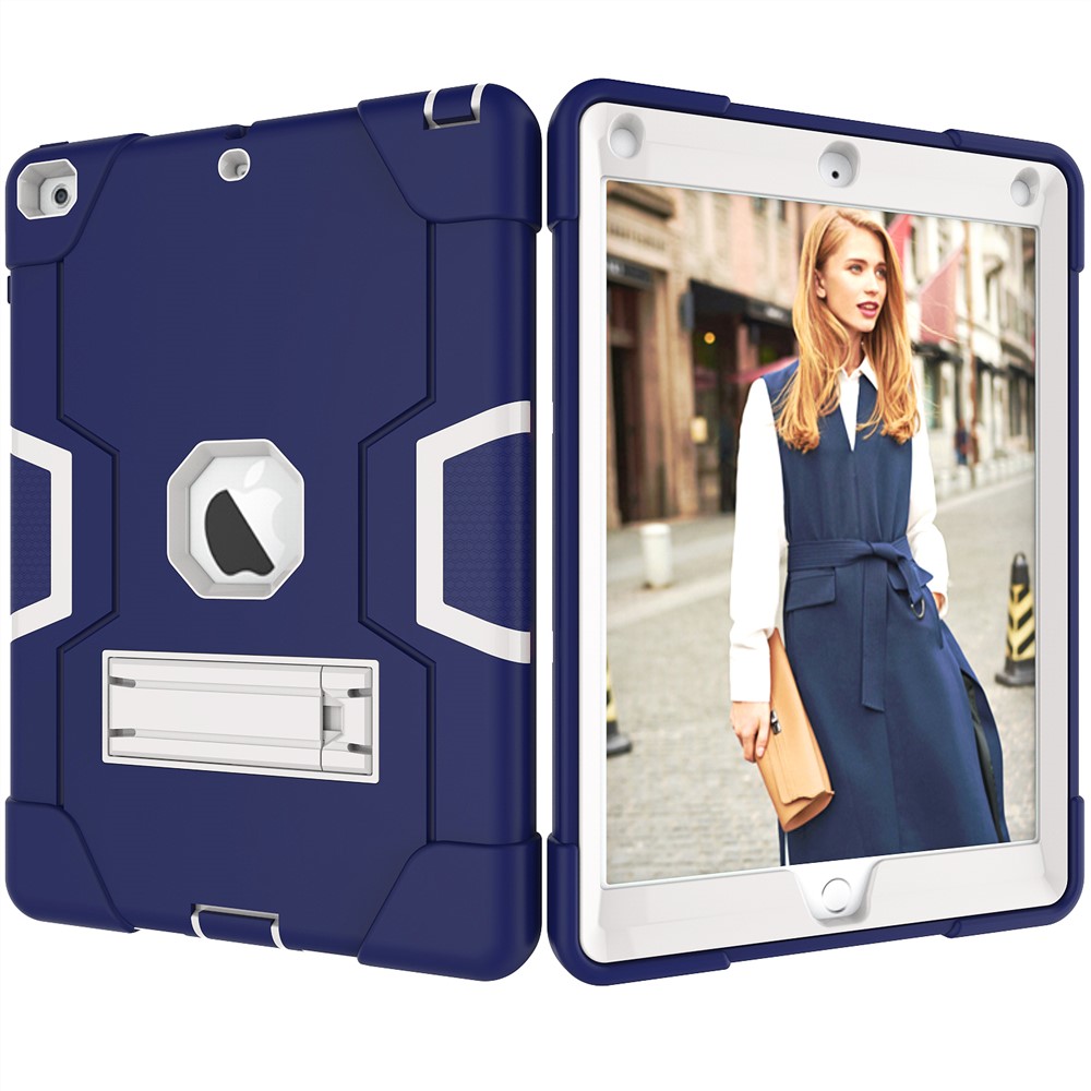 Pour Ipad 9.7 (2018) /9.7 (2017) Béquille Bi-couleur En Silicone Pour PC - Bleu Foncé / Gris Clair-3