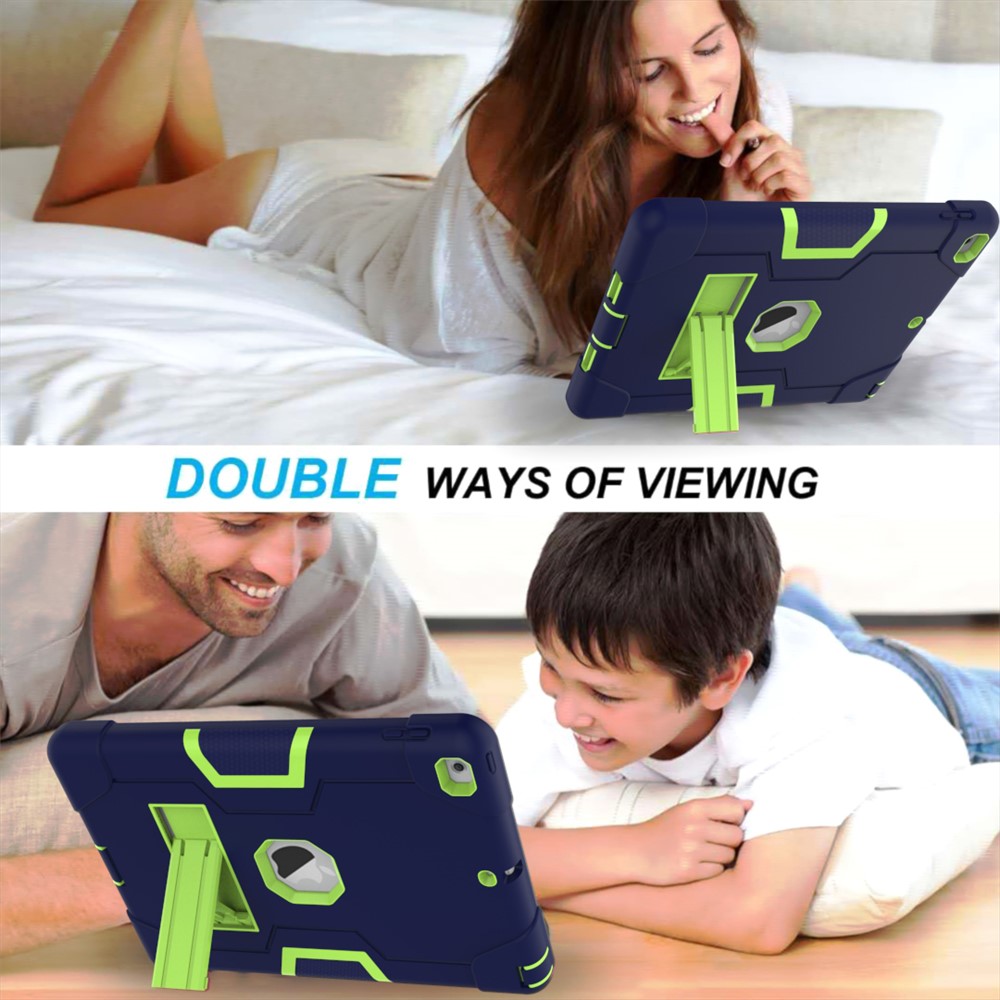 Pour Ipad 9.7 (2018) /9.7 (2017) Étui En Plastique Bi-couleur En Silicone Pour Béquille - Bleu Foncé / Vert-6