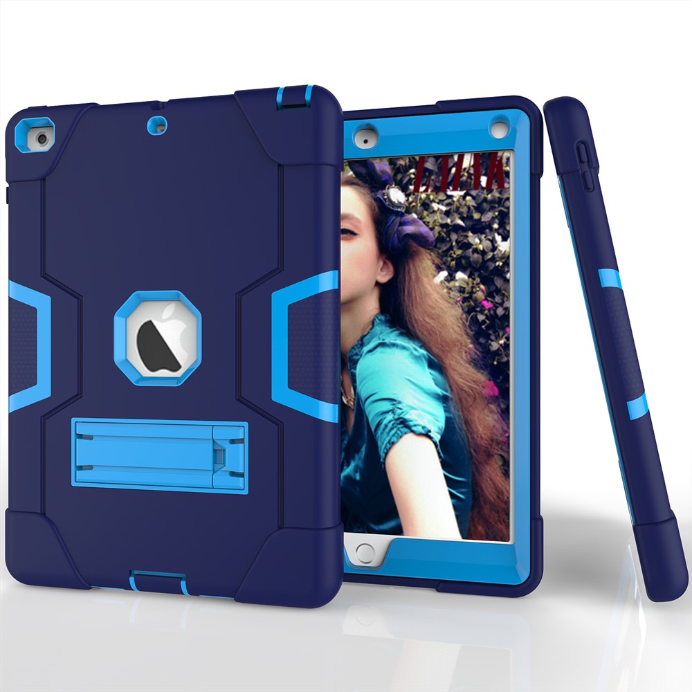 Pour Ipad 9.7 (2018) /9.7 (2017) Étui Arrière Bicolore En Silicone Pour PC Avec Béquille - Bébé Bleu / Bleu Foncé-2
