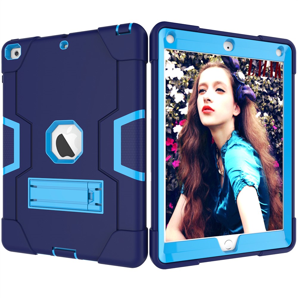 Pour Ipad 9.7 (2018) /9.7 (2017) Étui Arrière Bicolore En Silicone Pour PC Avec Béquille - Bébé Bleu / Bleu Foncé-3