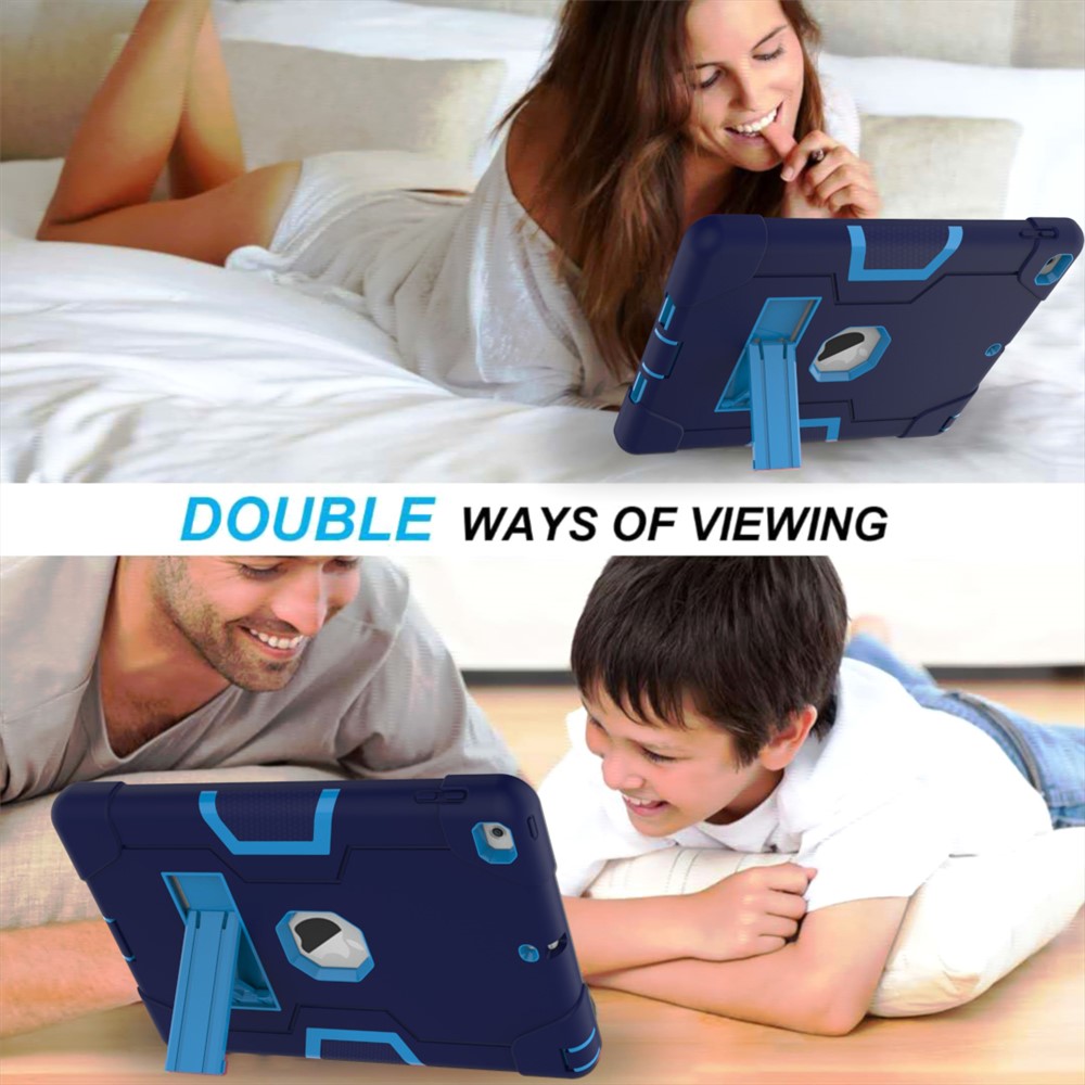 Pour Ipad 9.7 (2018) /9.7 (2017) Étui Arrière Bicolore En Silicone Pour PC Avec Béquille - Bébé Bleu / Bleu Foncé-5
