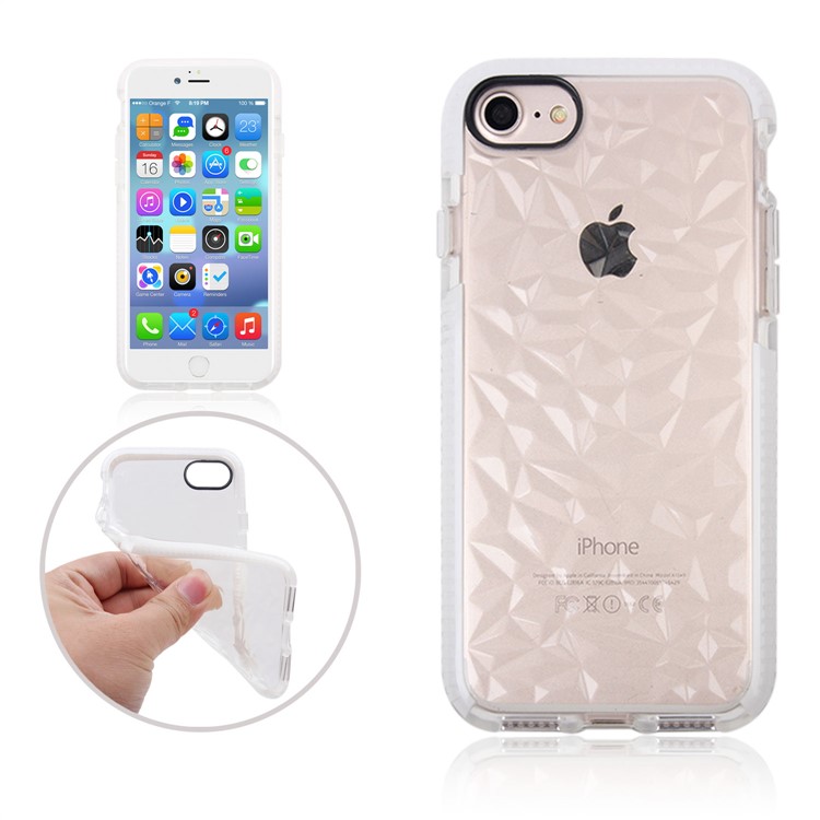 

3D-ромбовидный TPU С Капюшоном Для Мобильного Телефона Для Iphone 8 / 7 4,7 Дюйма - Белый