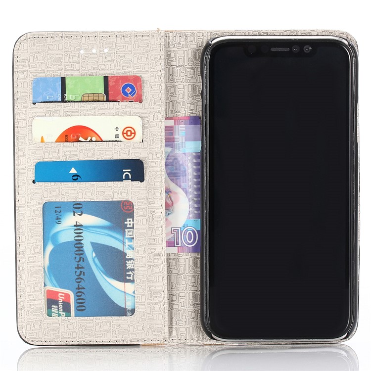 Caixa De Couro Do Suporte Da Carteira Da Aleta Da Textura De Madeira Para O Iphone 9 Mais 6,5 Polegadas - Preto-4