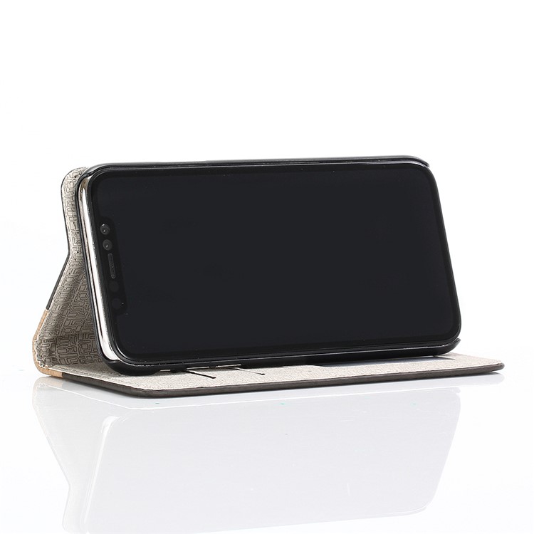 Caixa De Couro Do Suporte Da Carteira Da Aleta Da Textura De Madeira Para O Iphone 9 Mais 6,5 Polegadas - Preto-6