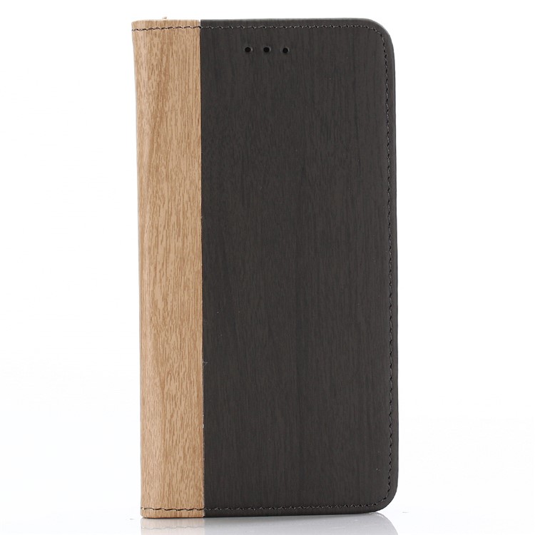 Para Iphone 9 6,1 Polegadas Textura De Madeira PU Couro Wallet Stand Phone Case - Preto-2