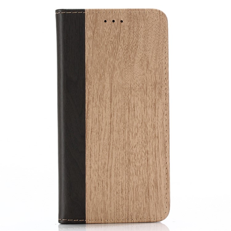 Para Iphone 9 6,1 Polegadas De Madeira Textura PU Couro Carteira Stand Tampa Do Telefone - Caqui-1