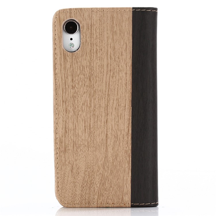 Para Iphone 9 6,1 Polegadas De Madeira Textura PU Couro Carteira Stand Tampa Do Telefone - Caqui-2