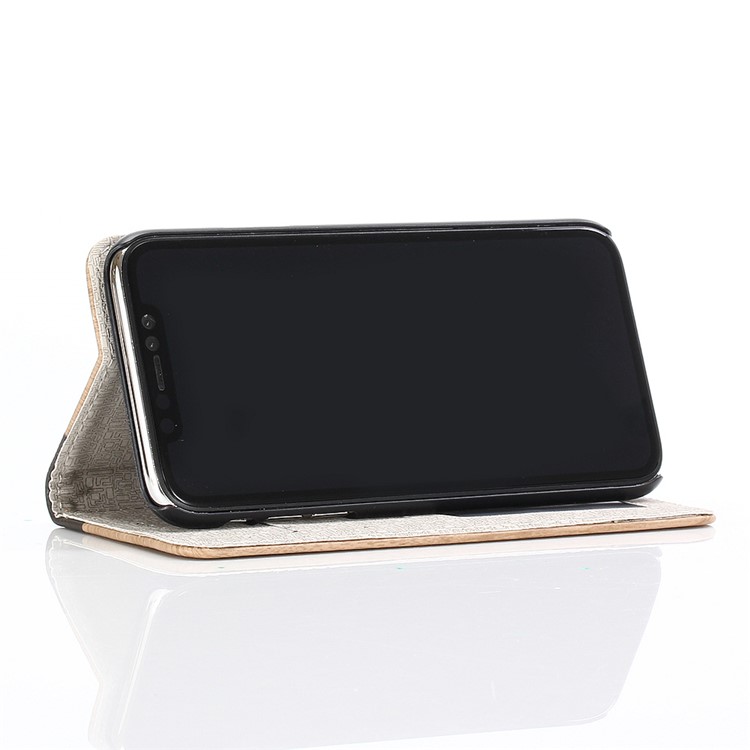 Para Iphone 9 6,1 Polegadas De Madeira Textura PU Couro Carteira Stand Tampa Do Telefone - Caqui-5