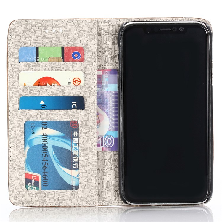 Para Iphone 9 6,1 Polegadas De Madeira Textura PU Couro Carteira Stand Proteção Shell - Castanho-3