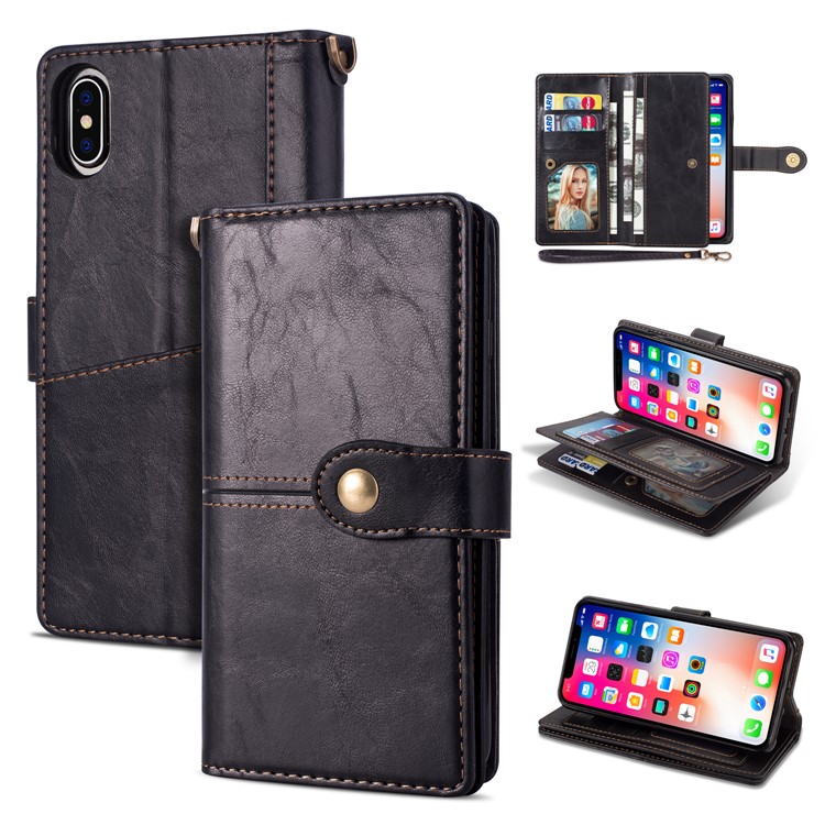 

Retro Style Wallet Stand Leather Protection Mobile Phone Case for iPhone XS Max 6.5 inch - Black