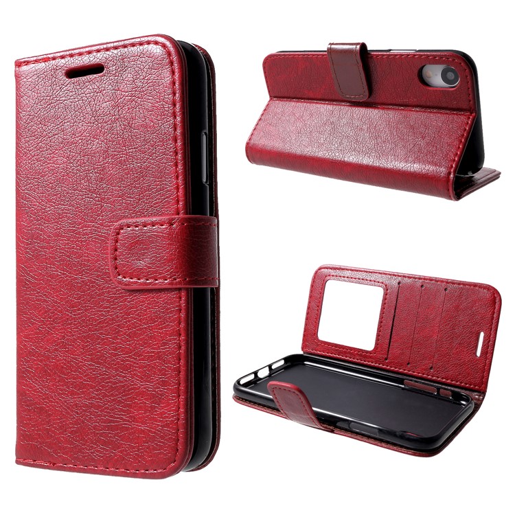 

Crazy Horse PU Leather Stand Wallet Phone Casing for iPhone XR 6.1 inch - Red, iPhone XR