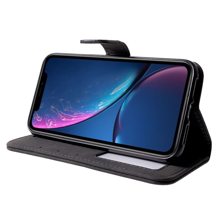 Retro Style Leather Wallet Flip Phone Case with Stand for iPhone 9 6.1 inch - Black-4