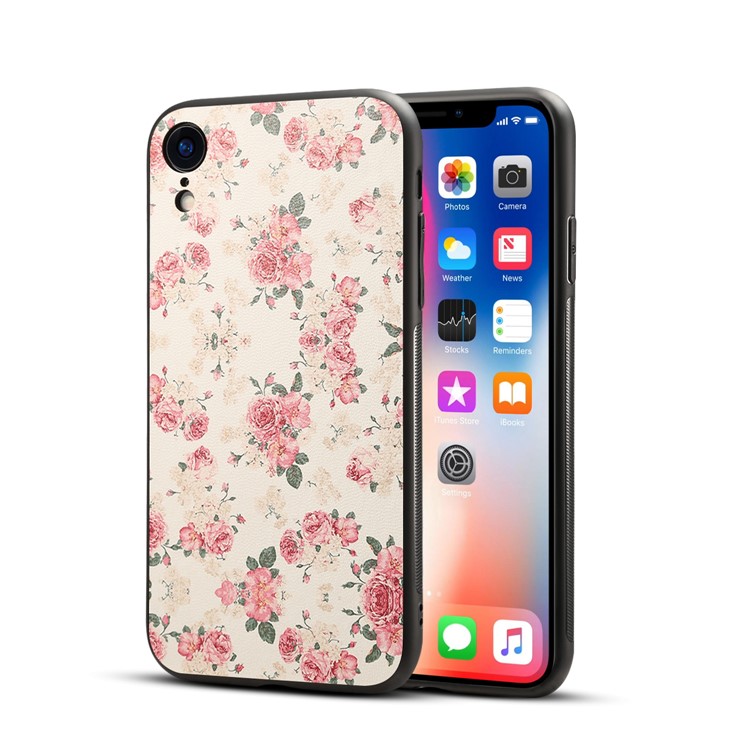 Impressão Padrão PU De Couro Revestido PC + TPU Caso Híbrido Para O Iphone 9 6,1 Polegadas - Peônia-1