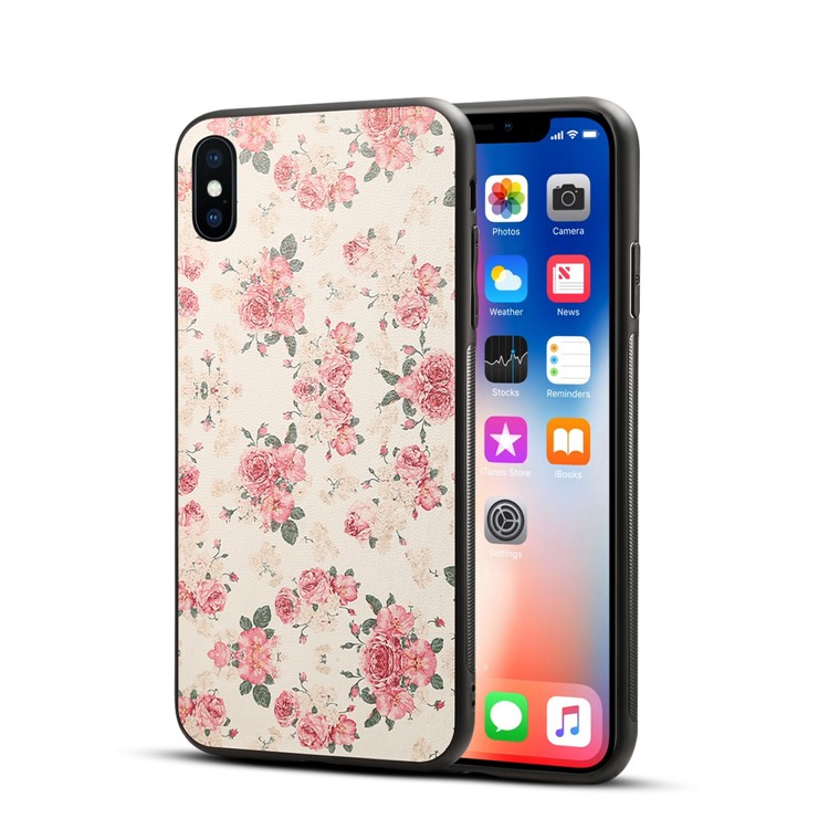 Impressão Padrão PU De Couro Revestido PC + TPU Caso Híbrido Para Iphone 9 Plus 6,5 Polegadas - Peônia-1