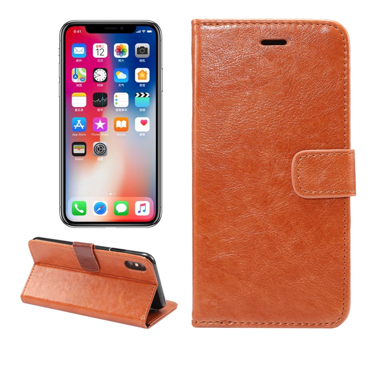 

Crazy Horse Texture Wallet PU Leather Phone Case with Stand for iPhone XS Max 6.5 inch - Brown