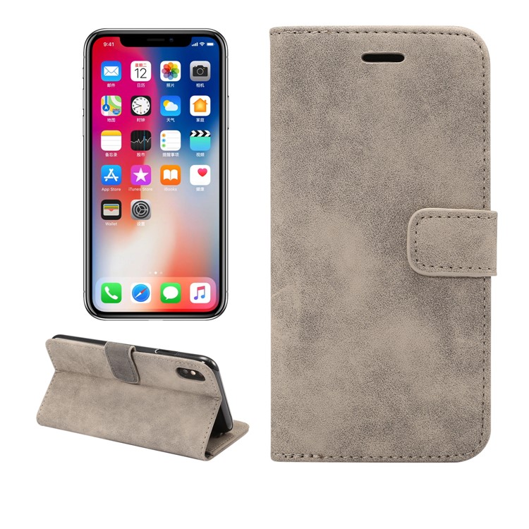 

Ретро-стиль Кожаный Кошелек Флип-обложка С Подставкой Для Iphone 9 Плюс 6,5 Дюйма - Серый, iPhone XS Max