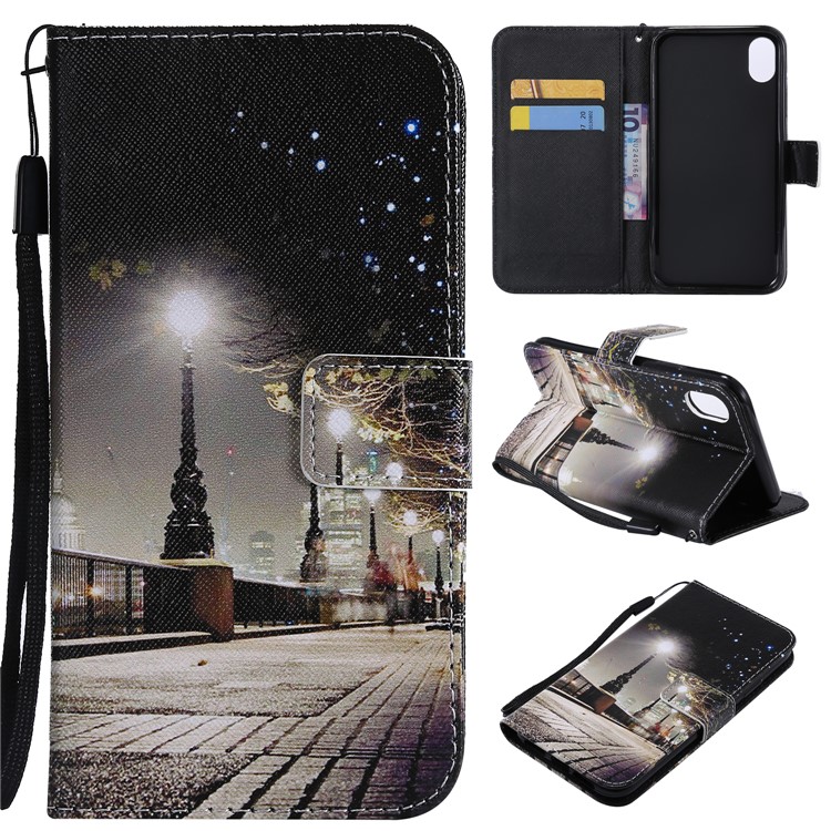 

Patterned Wallet Stand Magnetic Leather Flip Mobile Case for iPhone XR 6.1 inch - Night Scene
