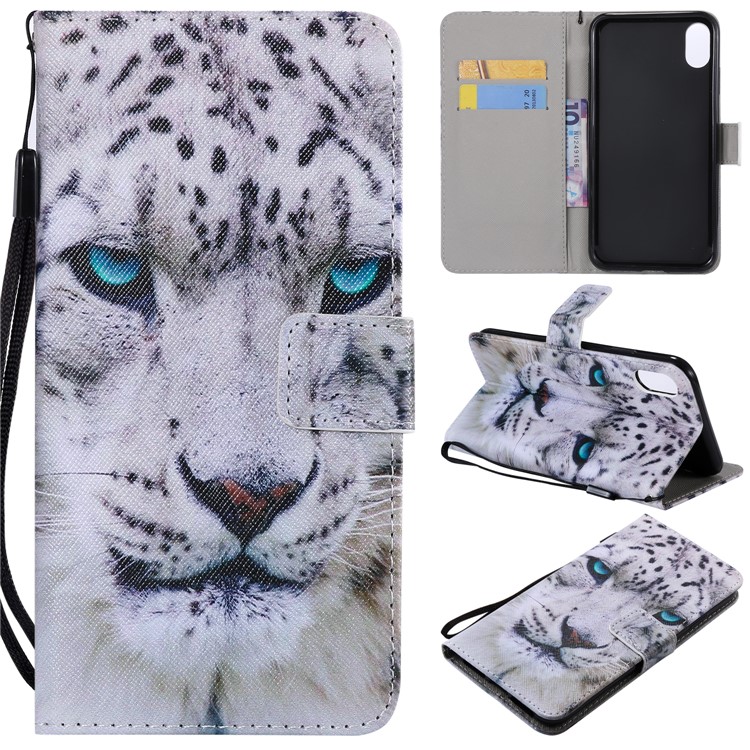 

Patterned Wallet Stand Magnetic Leather Flip Mobile Phone Case for iPhone XS Max 6.5 inch - Leopard Face, iPhone XS Max