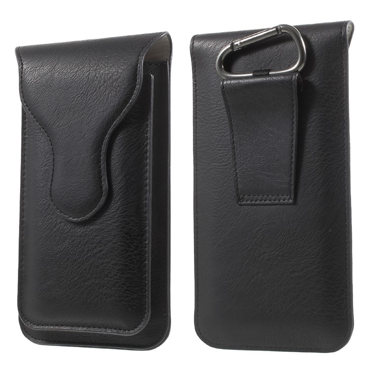 Bolsa de couro de camada dupla com mosquetão para iPhone 6s Plus / 6 Plus, tamanho: 160 x 85 mm - preto-1