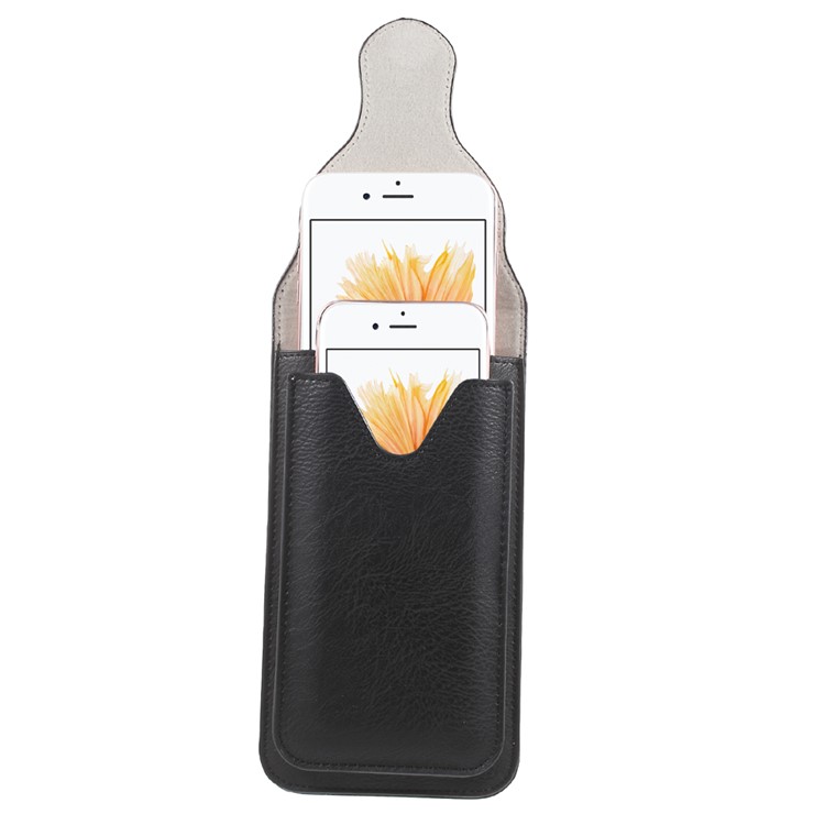 Bolsa de couro de camada dupla com mosquetão para iPhone 6s Plus / 6 Plus, tamanho: 160 x 85 mm - preto-2