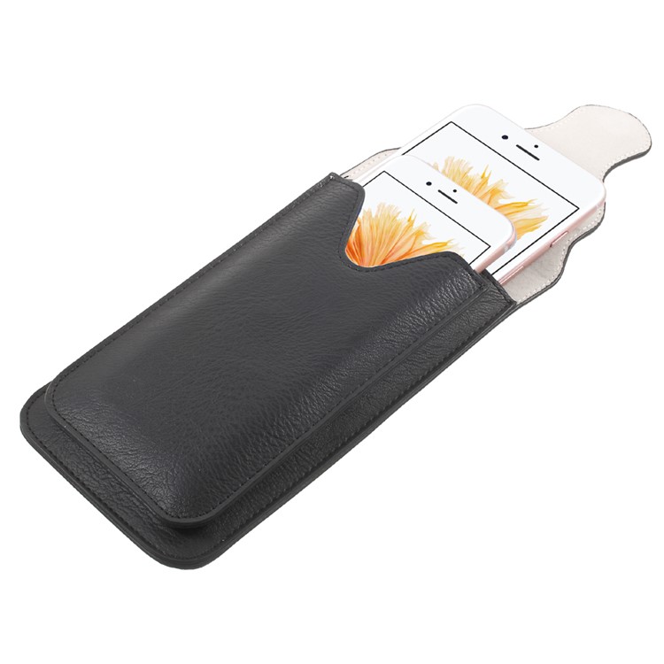 Bolsa de couro de camada dupla com mosquetão para iPhone 6s Plus / 6 Plus, tamanho: 160 x 85 mm - preto-3