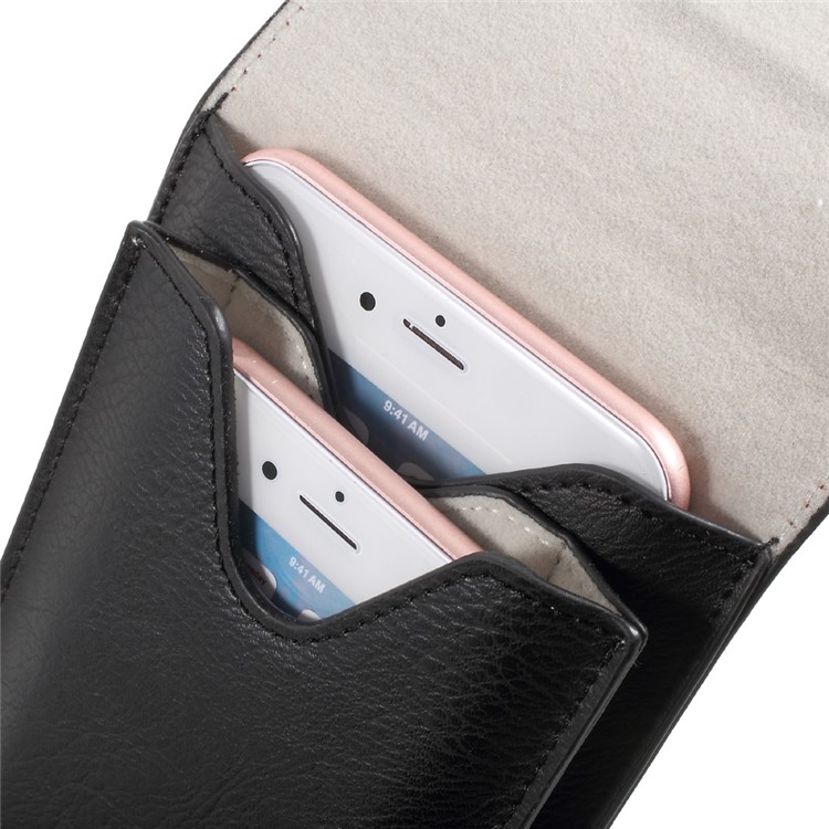 Bolsa de couro de camada dupla com mosquetão para iPhone 6s Plus / 6 Plus, tamanho: 160 x 85 mm - preto-7