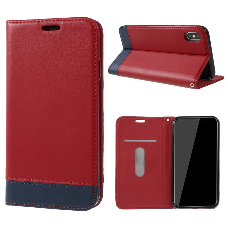 

Two-tone Splicing Stand Split Leather Mobile Phone Case for iPhone XS Max 6.5 inch - Red, iPhone XS Max